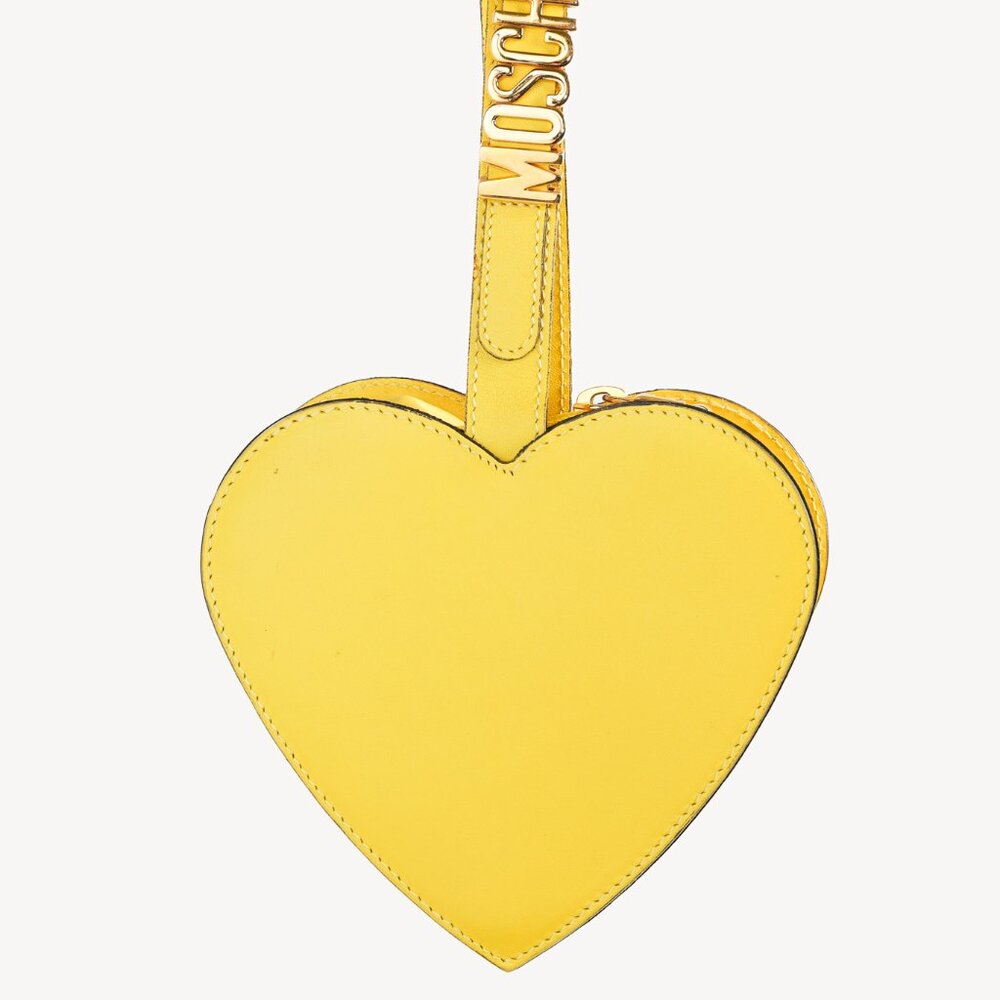 Moschino Golden Heart Yellow Leather Wrist Bag